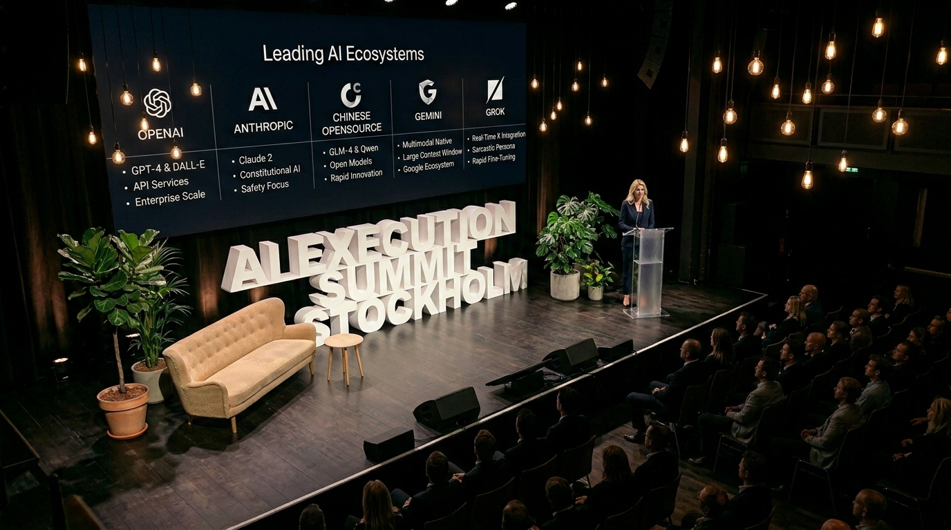 The main stage mid-session — a speaker at the lectern, the room in attention.